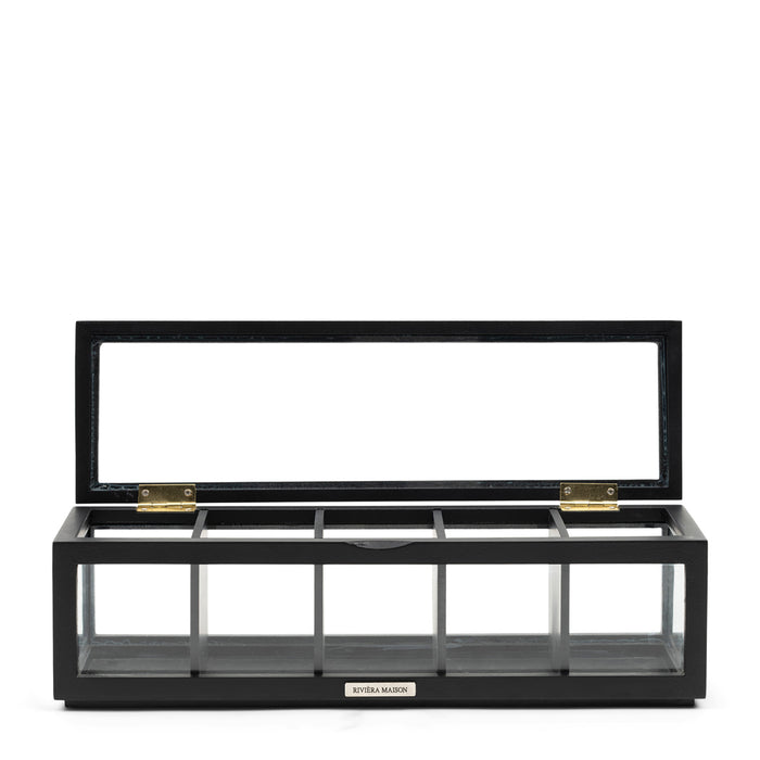 Rivièra Maison - Luxe Theedoos in zwart van MDF en glas, afmeting 37 x 11 x 11.5 cm