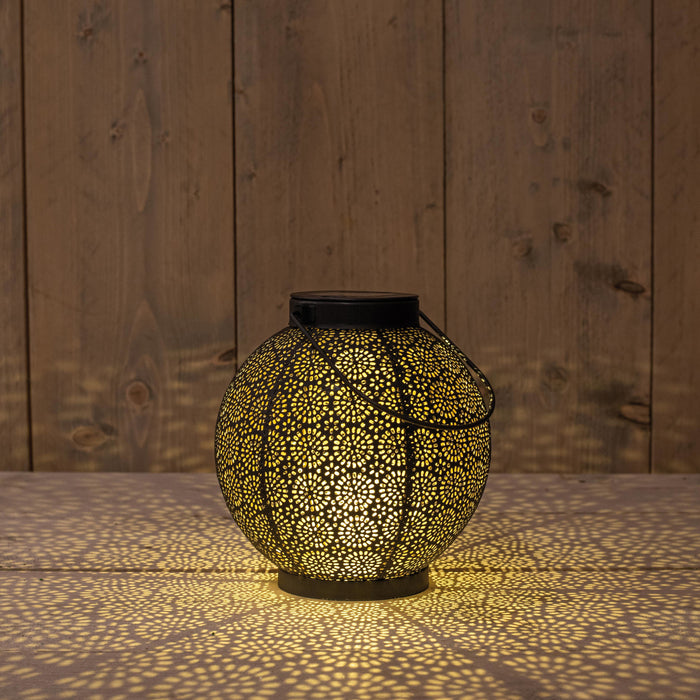 Anna's Collection Lantaarn - zwart - metaal - cirkels - solar - 19 cm