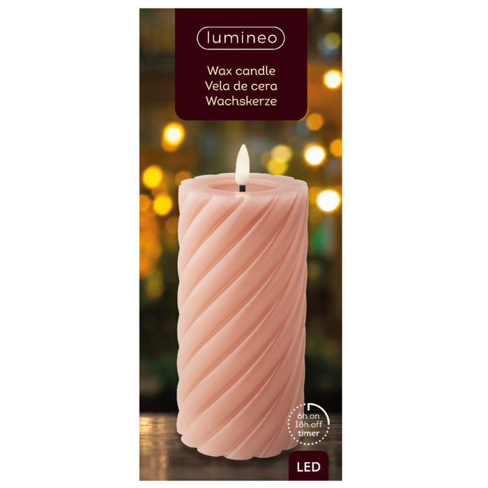 Lumineo Luxe LED kaars - lichtroze - D7,5 x H17 cm - timer