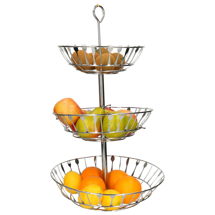 Items Fruitschaal - etagere - 3-laags - zilver - bestek patroon