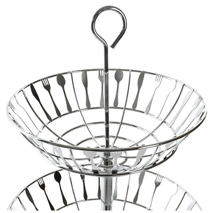 Items Fruitschaal - etagere - 3-laags - zilver - bestek patroon