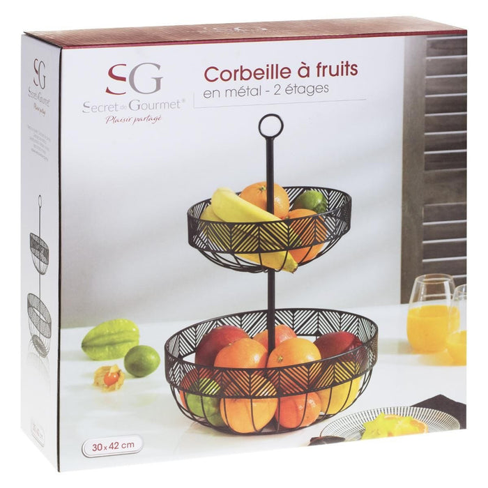 Secret de Gourmet Fruitschaal-fruitmand - dubbel - metaal - 30x42 cm
