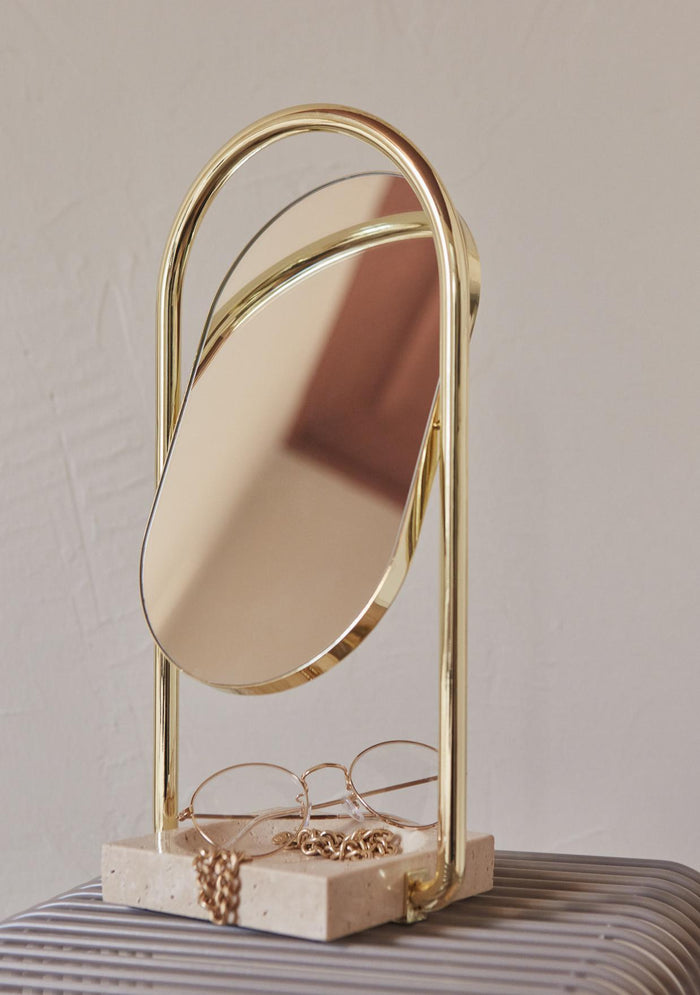 Angui spiegel goud tafelspiegel ovaal