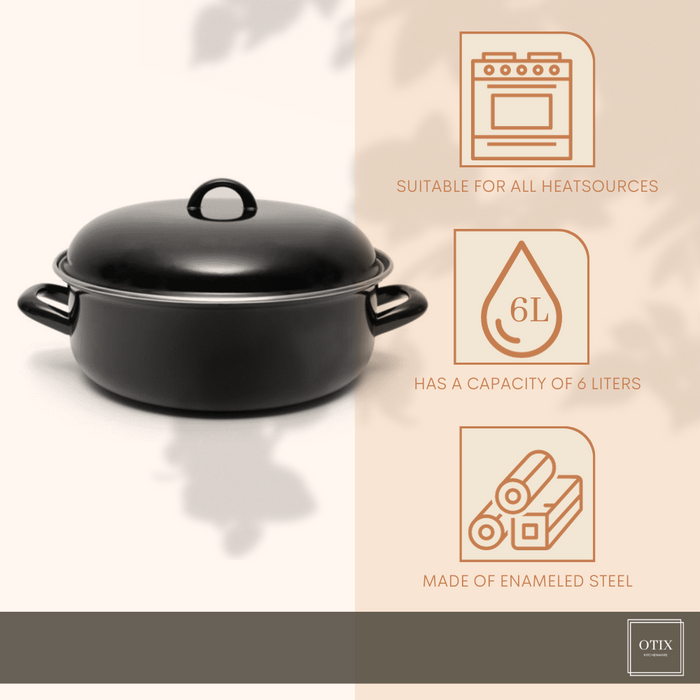 OTIX Braadpan Inductie Met deksel Emaille 6 liter 28 cm Alle Warmte...
