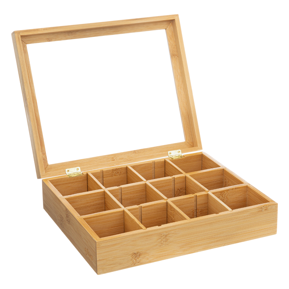 OTIX Theedoos Theekist 12 Vaks Aanpasbaar tot 6 Vaks Hout 23x28x7cm...