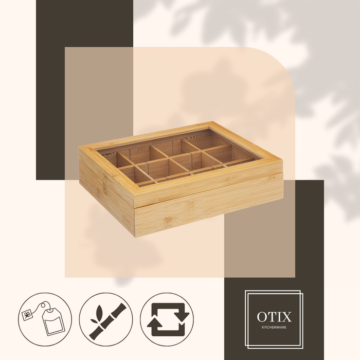 OTIX Theedoos Theekist 12 Vaks Aanpasbaar tot 6 Vaks Hout 23x28x7cm...