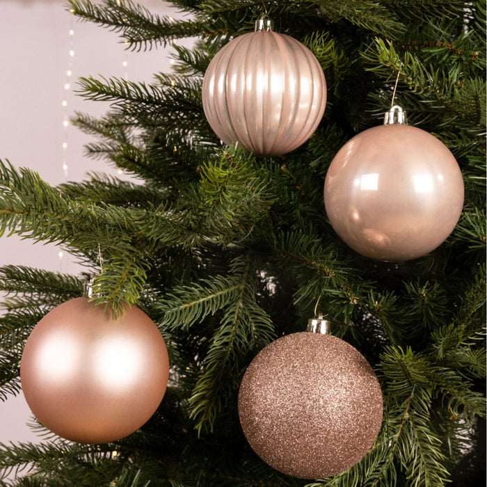 Decoris Kerstballen - 4ST - lichtroze - kunststof - 10 cm