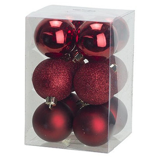 Cosy & Trendy Kerstballen - 12x - donkerrood - kunststof - 6 cm
