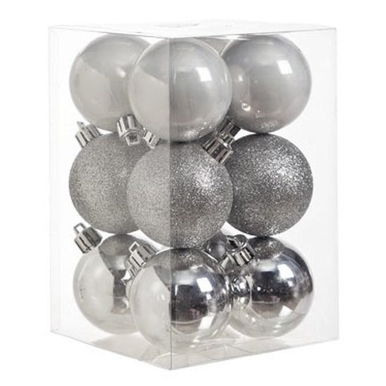 Cosy & Trendy Kerstballen - kunststof - 12 stuks - zilver - 6 cm