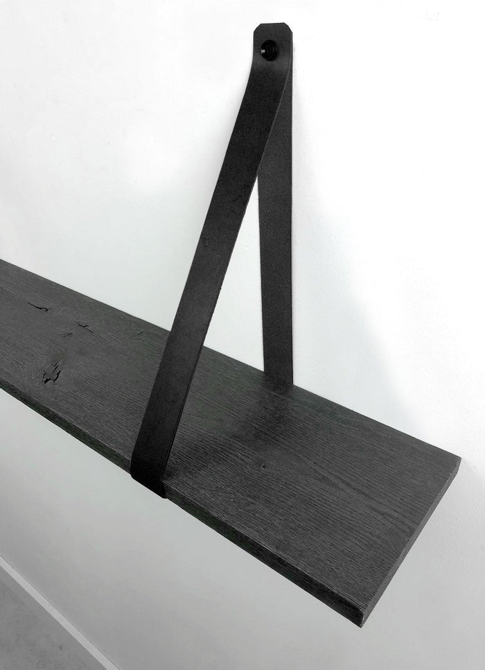 Woodbrothers 18mm wandplank recht zwart 75x20cm + leren riem zwart