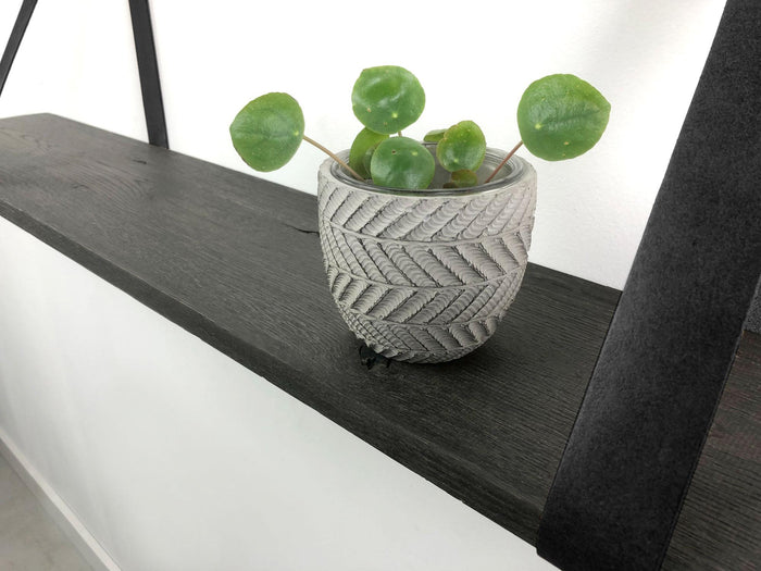 Woodbrothers 18mm wandplank recht zwart 75x20cm + leren riem zwart