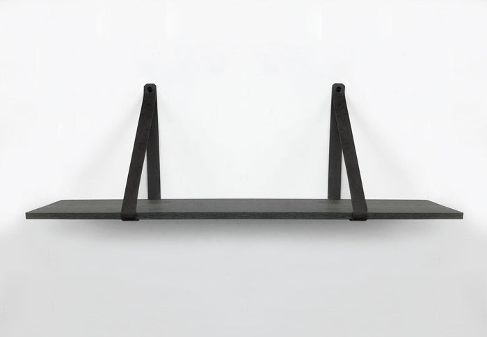 Woodbrothers 18mm wandplank recht zwart 75x20cm + leren riem zwart