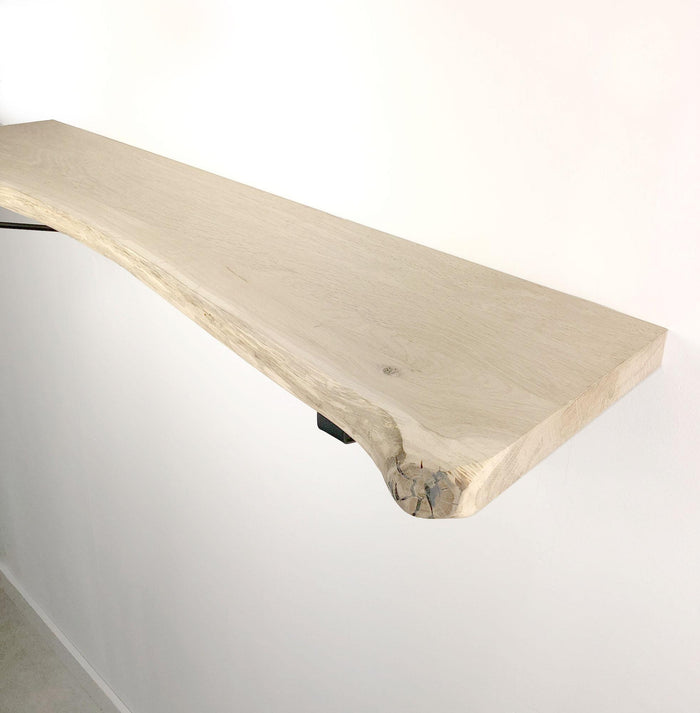 Woodbrothers Eiken wandplank massief boomstam 100x40cm + dragers