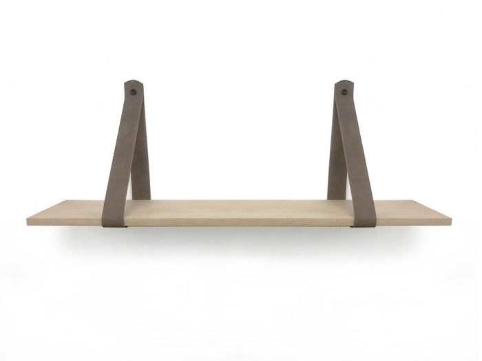 Woodbrothers Eiken 18mm wandplank recht 80x20cm + leren riem bruin