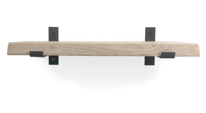 Woodbrothers Eiken wandplank boomkant 100cm + 20cm diepe zwarte drager