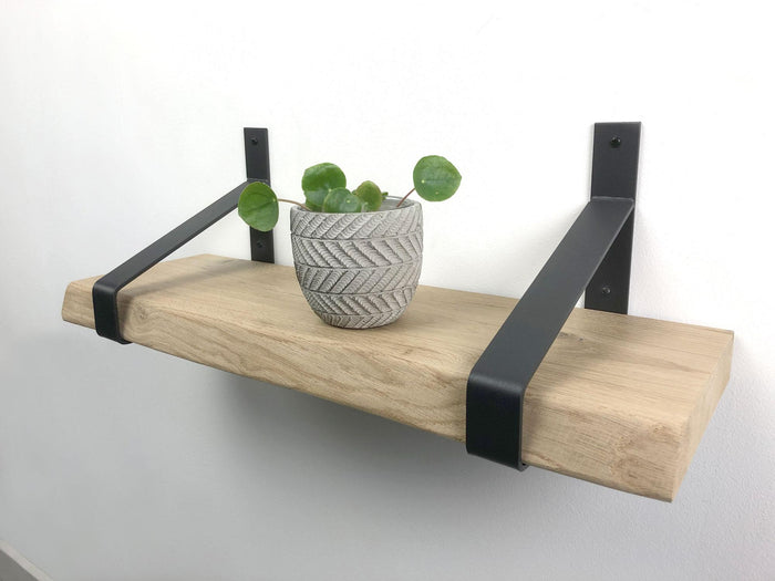 Woodbrothers Eiken wandplank boomkant 60cm + 30cm diepe dragers