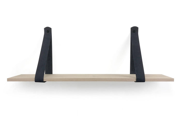 Woodbrothers Eiken 18mm wandplank recht 75x20cm + leren riem zwart