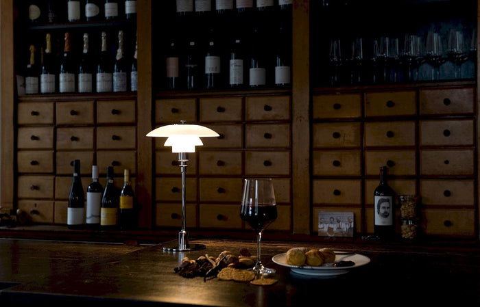 Louis Poulsen PH 3,5-2,5 tafellamp glas, messing gemetaliseerd