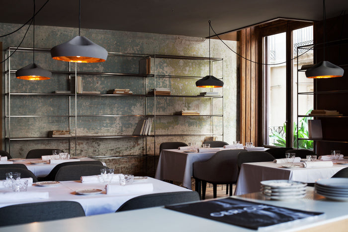 Marset Pleat Box hanglamp Ø47 oker|wit