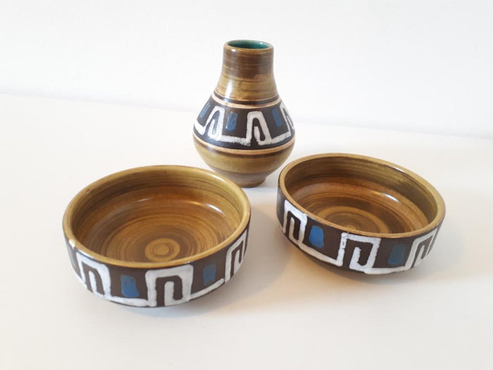 Reliving Set Jasba Vintage Vaas En 2 Schalen West Germany Keramiek