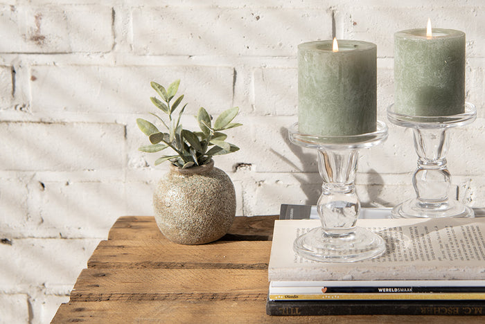 Clayre & Eef Vaas 8 cm Bruin Keramiek Rond Bloempot Binnen