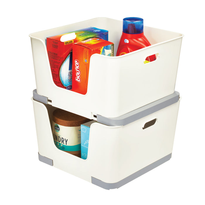 iDesign - Stapelbare Opbergbox met Opening, 39 x 23 cm, Kunststof, Bei