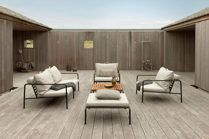 Avon Ottoman voetenbank frame zwart stof leaf