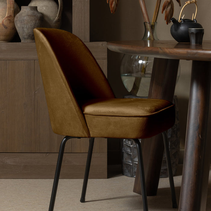 WOOOD Vogue Eetkamerstoel - Fluweel - Honinggeel