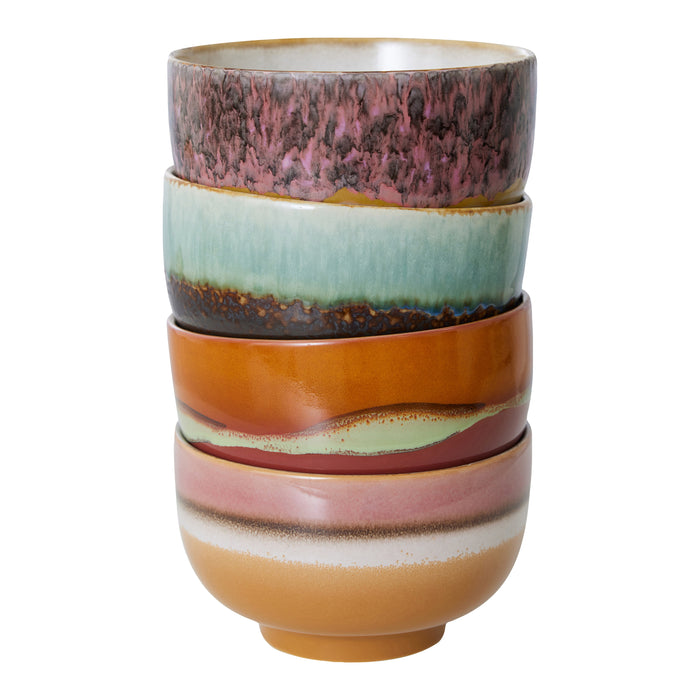 HKliving 70's Ceramics Noodle Kommen Ø 13,5 cm - Set van 4 - Geyser