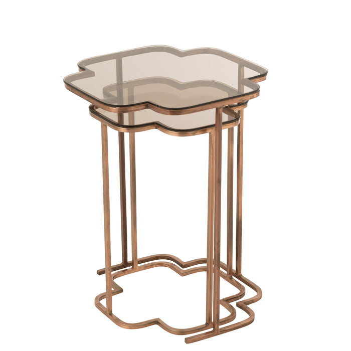 J-Line bijzettafel Ones - metaal - koper - 2 stuks