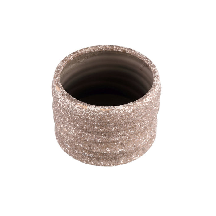 PTMD Hindouy Brown ceramic pot wavy round L