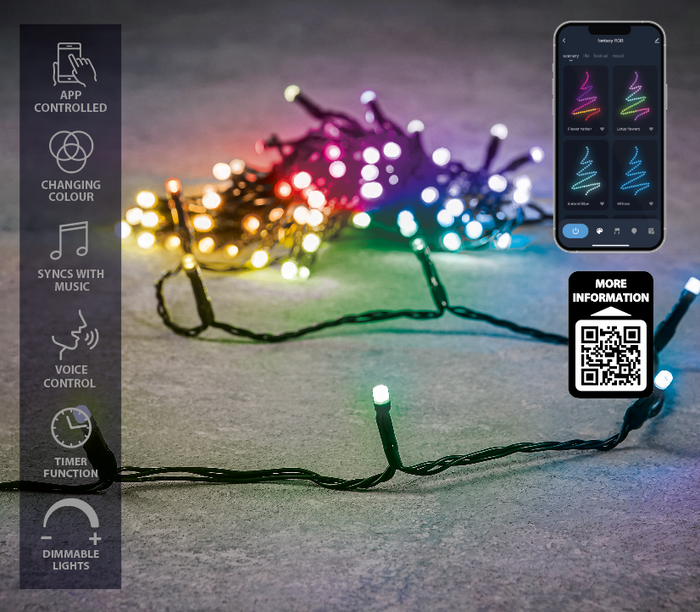 Luca Smart Lighting Kerstboomverlichting met 200 LED – L2000 cm – RGB