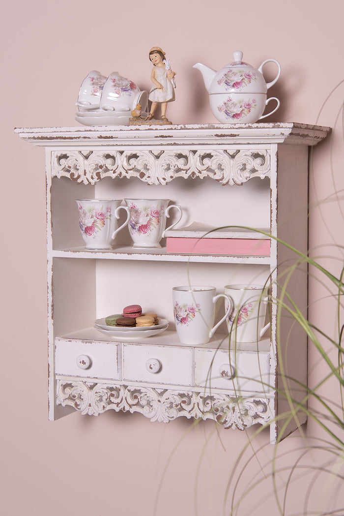 Clayre & Eef Kop en schotel 250 ml Roze Wit Porselein Rond Bloemen