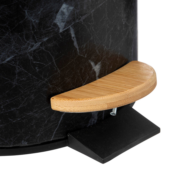 5Five Prullenbak|pedaalemmer Marmer look - zwart - 3L - metaal|bamboe