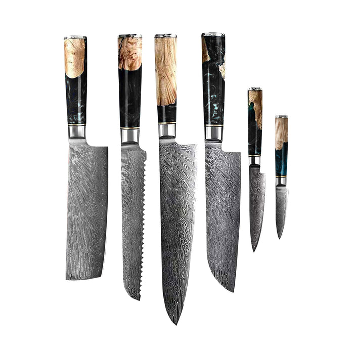 Shinrai Japan - Epoxy Onyx 6-delige Damascus Messenset