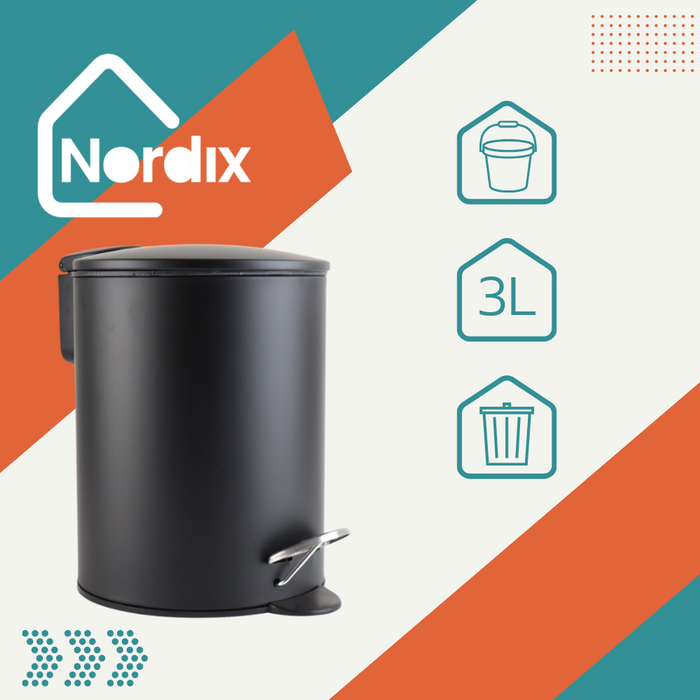Nordix Pedaalemmer Prullenbak 3 Liter Zwart Badkamer Wc