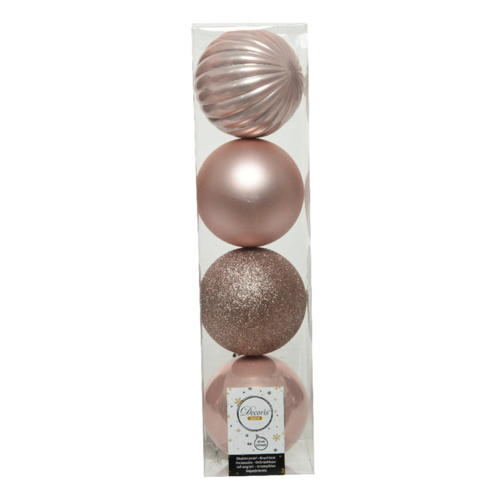 Decoris Kerstballen - 4ST - lichtroze - kunststof - 10 cm