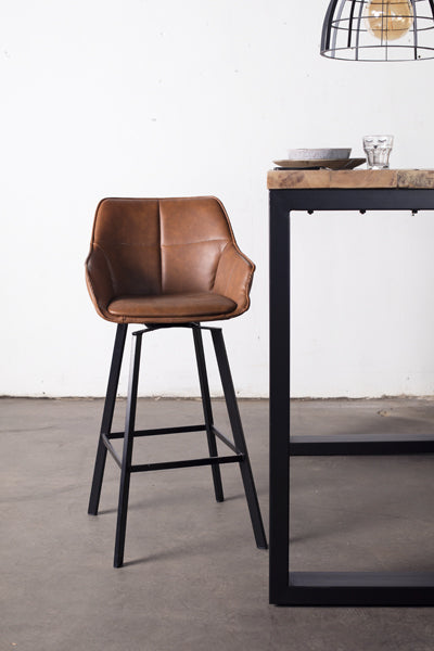 Giga Meubel - Barstoel Shannon Cognac Draaibaar - Staal|Metaal|PU leer
