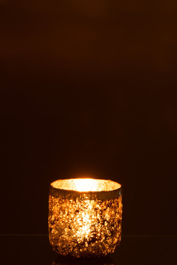 J-Line - Theelichthouder Rond Glas Oud Roze Medium Frosty - 13x13 CM