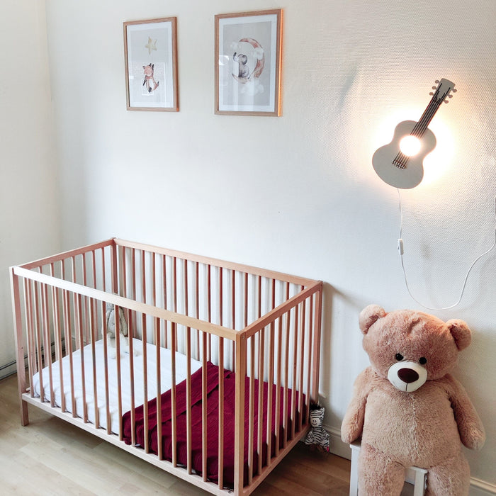 Houten wandlamp kinderkamer | Gitaar - blank