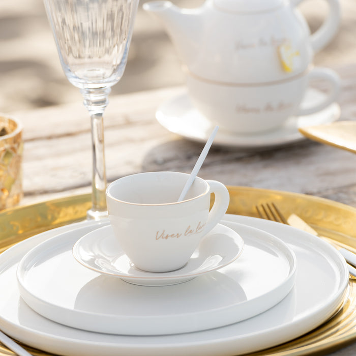 J-Line wijnglas Rand - rode wijn - glas - transparant|goud - 6 stuks