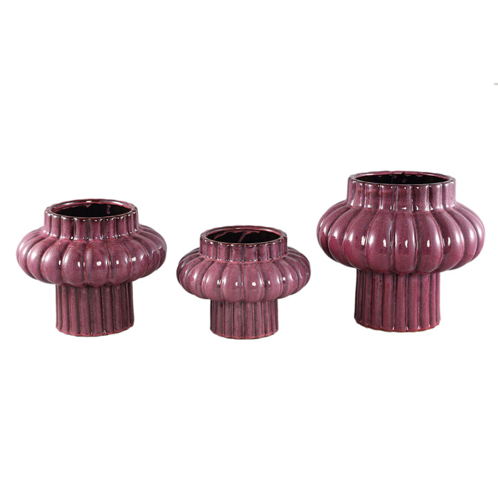 PTMD Sannee Red ceramic pot ribbed wide middle M