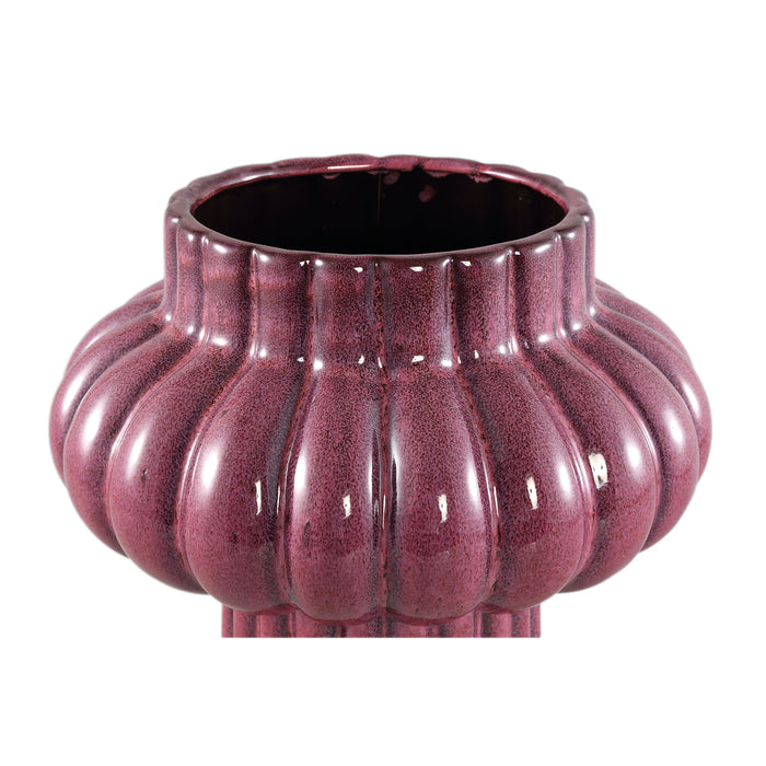 PTMD Sannee Red ceramic pot ribbed wide middle L