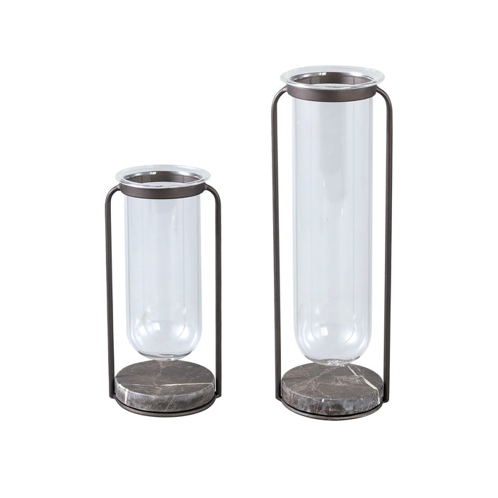 PTMD Kirsa Black round glass vase metal marble holder L