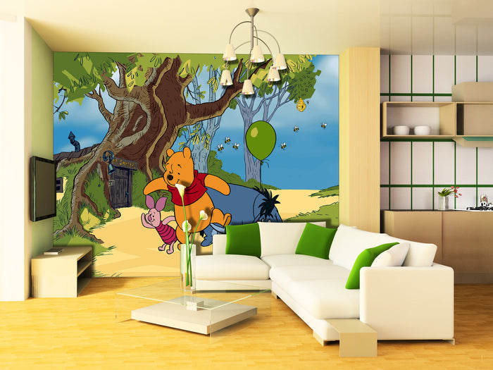 Disney fotobehang Winnie de Poeh geel, groen en blauw - 360 x 254 cm -