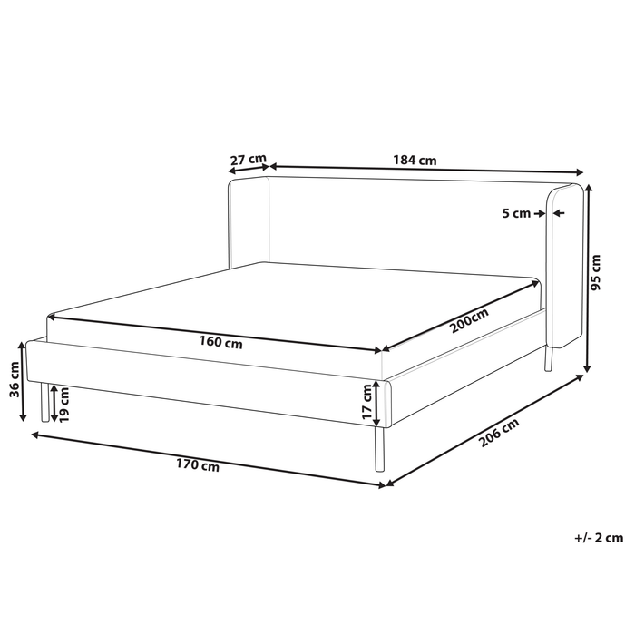 Beliani-ARETTE -Tweepersoonsbed-Lichtbeige-160 x 200 cm-Fluweel