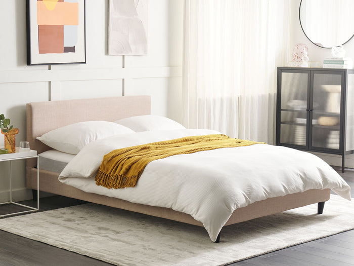 Beliani-FITOU -Tweepersoonsbed-Zandbeige-140 x 200 cm-Polyester