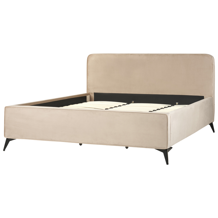 Beliani - VALOGNES - Tweepersoonsbed - Taupe - 180 x 200 cm - Fluweel
