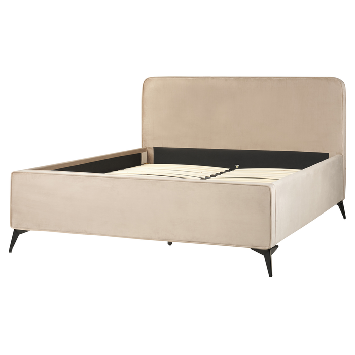 Beliani - VALOGNES - Tweepersoonsbed - Taupe - 160 x 200 cm - Fluweel