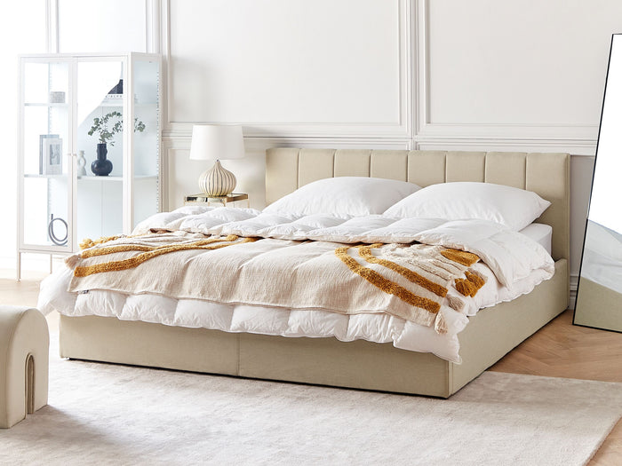 Beliani-DREUX-Bed met opbergruimte-Beige-180 x 200 cm-Polyester